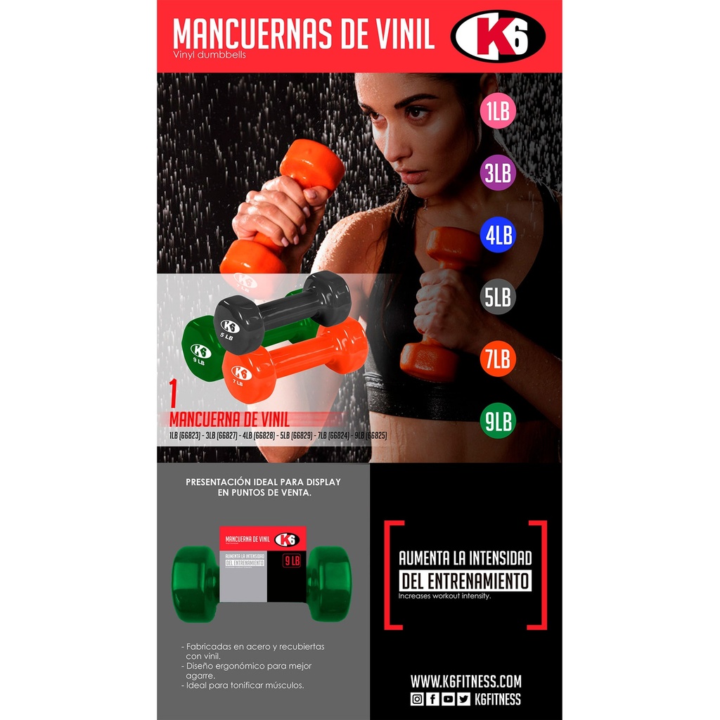 Mancuerna de Vinil K6 3Lb