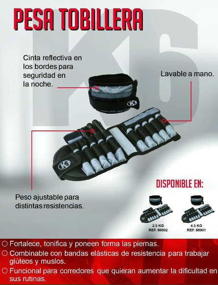 Pesas Tobillera Ajustable K6 4.5 kg