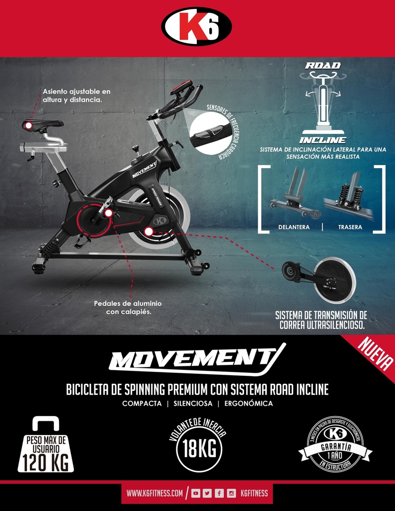 Bicicleta de Spinning Movement K6 18 Kg