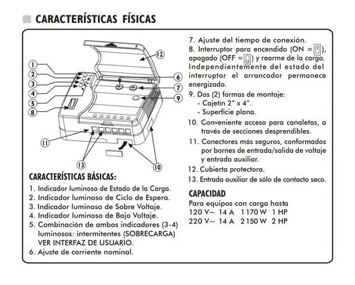 Arrancador Exceline para Motores Monofásicos Protección Voltaje y Sobrecarga 2Hp 220V