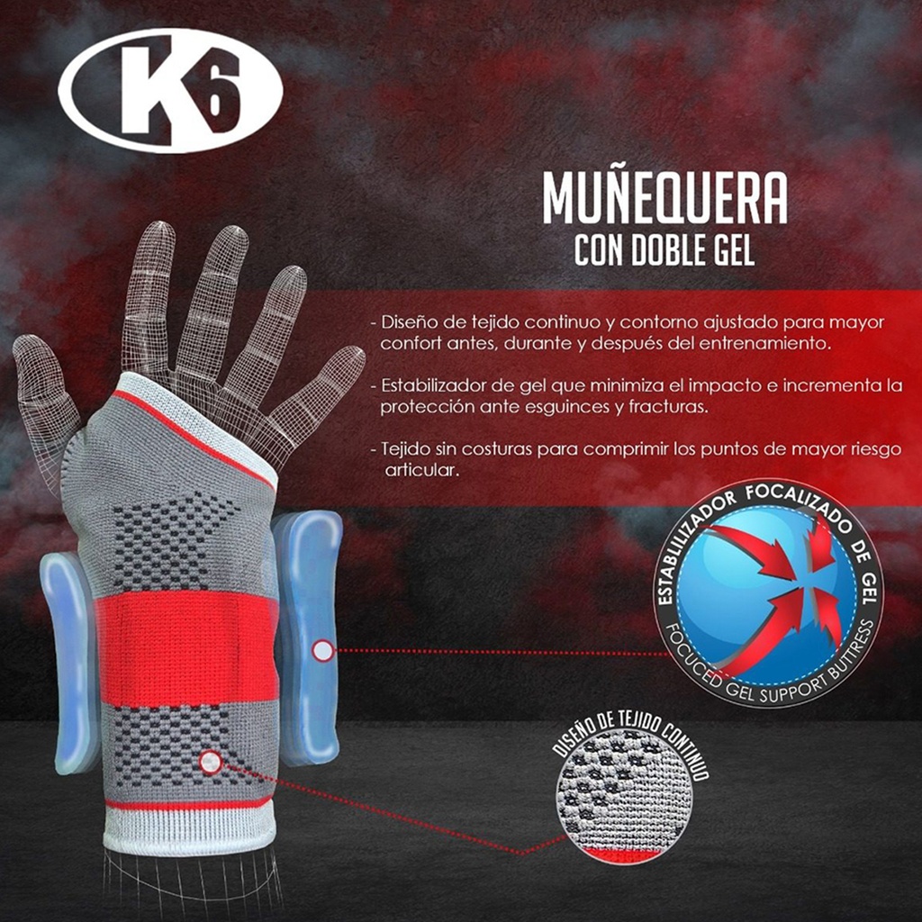 Muñequera K6 de Tela con Gel para Atletas