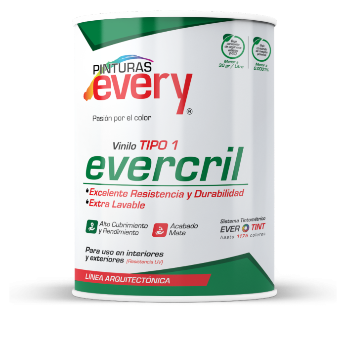Pintura Vinilo Every Evercril Tipo 1 Certificado 5 Galones