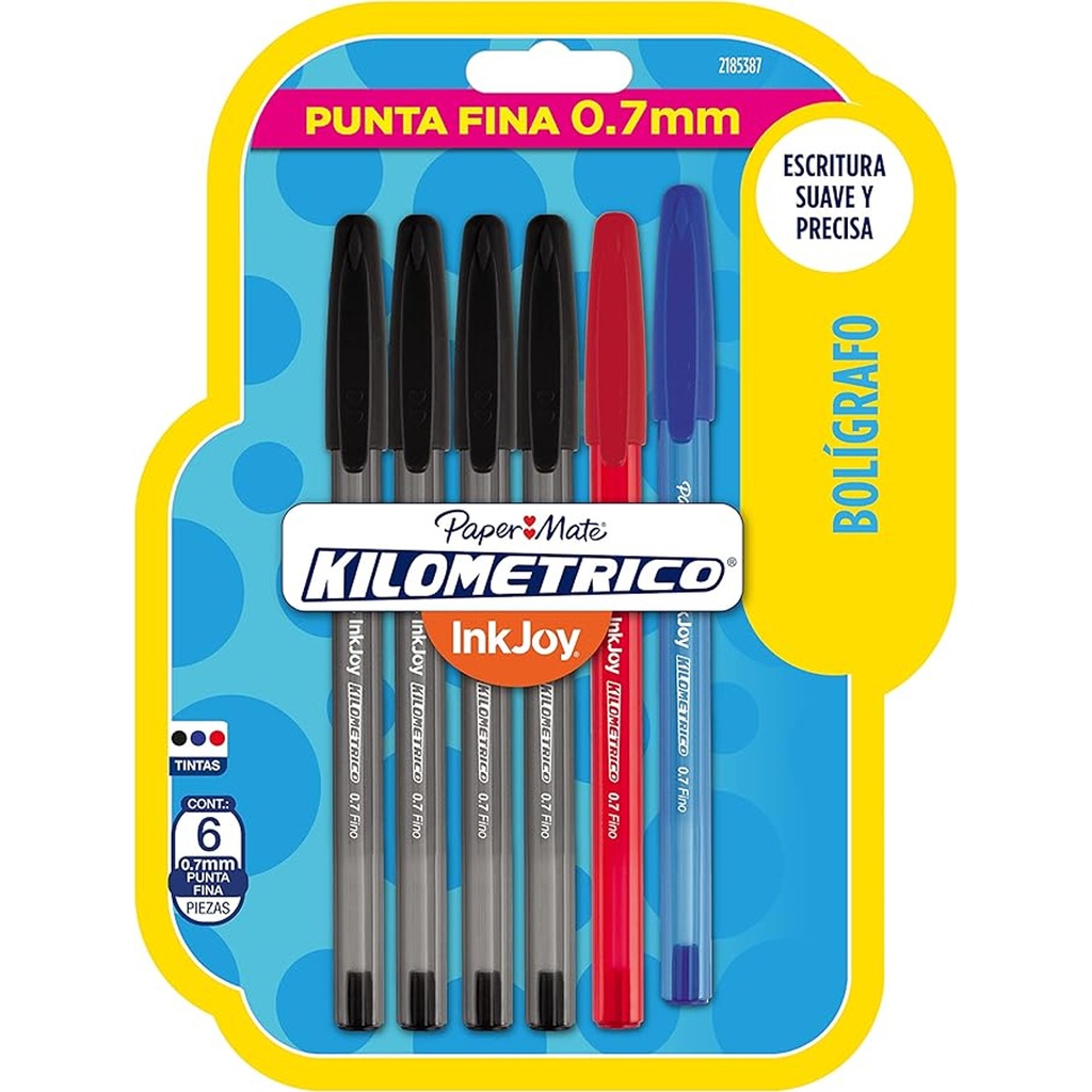 Bolígrafo Kilometrico Paper Mate Punta Fina InkJoy X6 Colores Variados 