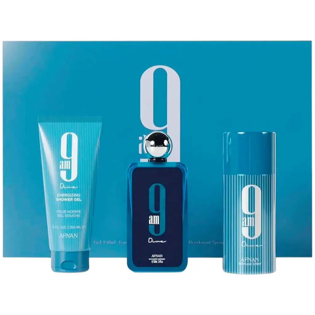 Set Fragance para Caballero Afnan 9am Dive Eau de Parfum 100ml + Gel de Ducha 200ml + Desodorante 250ml
