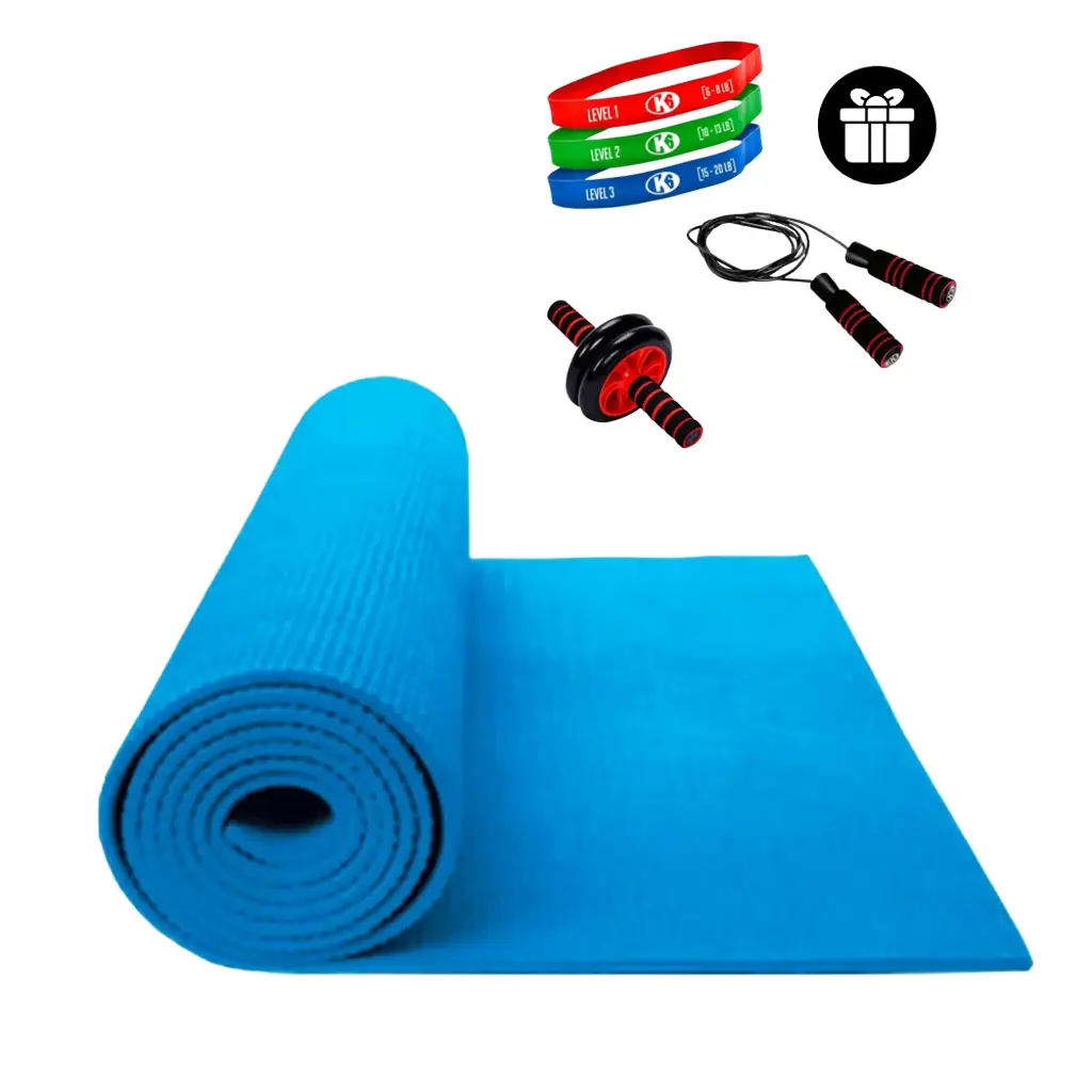 Kit Yoga Mat + Set de Bandas + Lazo Para Saltar + Rueda de Abs 