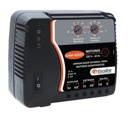 [GAM-M220] Arrancador Exceline para Motores Monofásicos Protección Voltaje y Sobrecarga 2Hp 220V